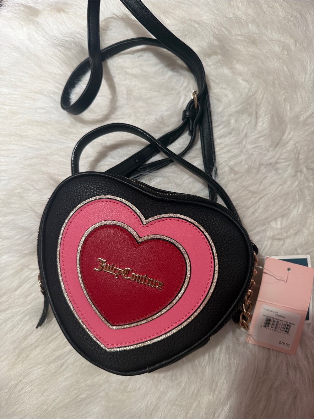 Juicy Couture Black Heart Crossbody with Pink and Red Heart New